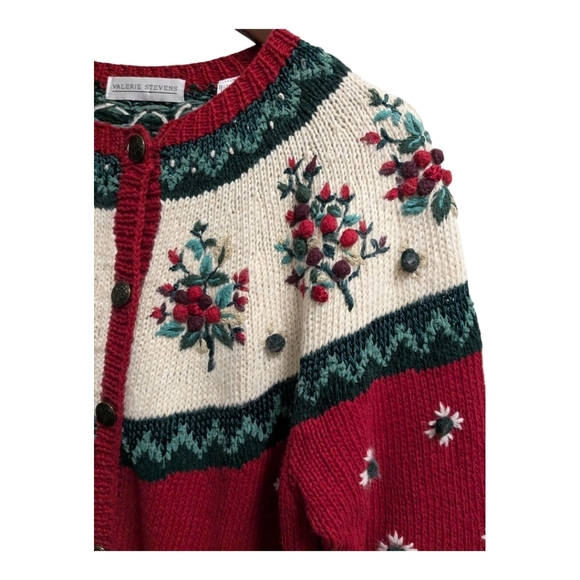 Cardigan holiday sweater knit Embroidered red green Christmas 90s - Picture 8 of 8